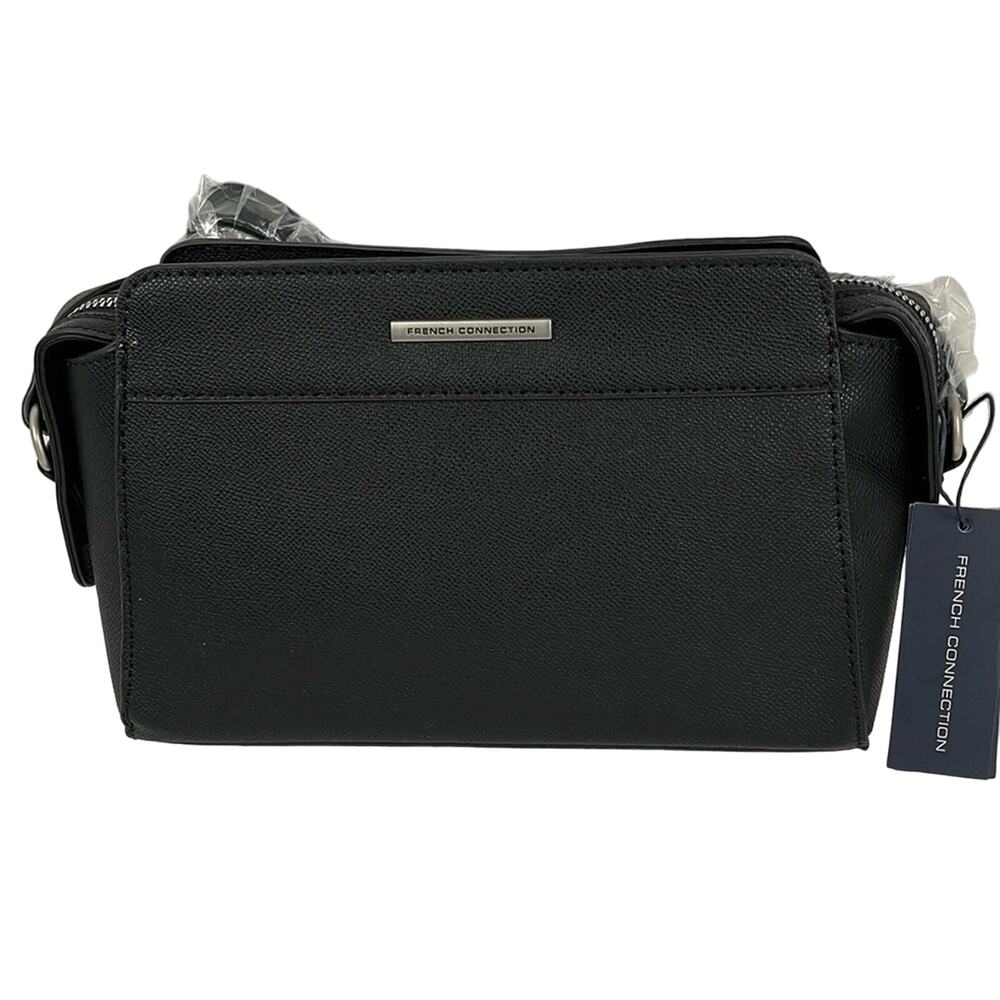 French Connection Purse Evie Caviar Crossbody Bag Black Pockets Adjustable Strap